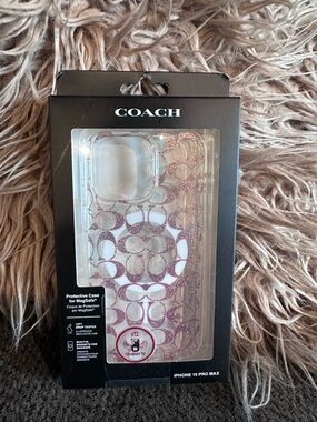 Coach Pink Glitter Signature iPhone 15 Pro Max Case (Clear Shell)